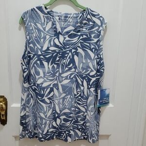 Coolibar Women's Blue Leaf Print Sleeveless Top NWT Boutique